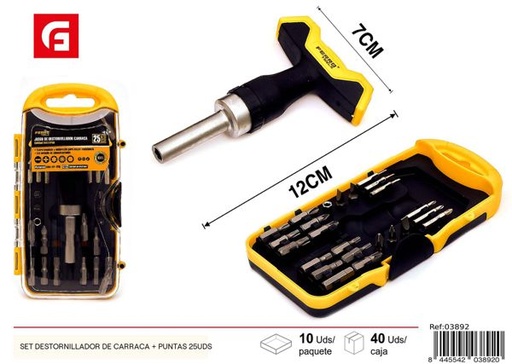 [03892] Set destornillador de carraca + puntas 25uds para reparaciones y bricolaje