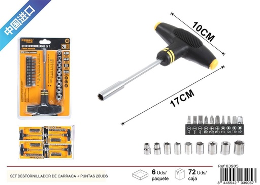 [03905] Set destornillador de carraca con puntas 20uds kit de herramientas