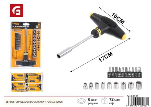 [03905] Set destornillador de carraca con puntas 20uds kit de herramientas