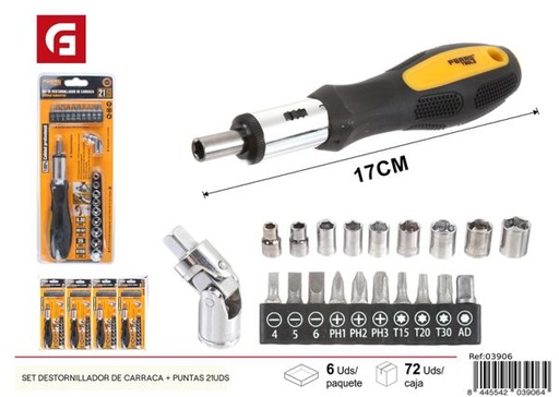 [03906] Set destornillador de carraca con puntas 21 piezas para bricolaje y reparación