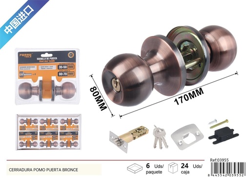 [03955] Cerradura pomo para puerta bronce seguridad