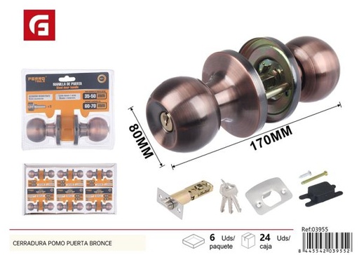 [03955] Cerradura pomo para puerta bronce seguridad