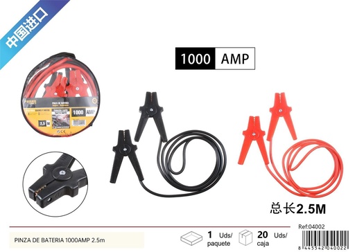 [04002] Pinza de Batería 1000 AMP 2.5m - Accesorios de coches