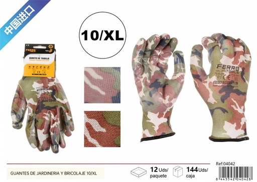 [04042] Guantes de jardinería y bricolaje 10/XL grado A 39g verde y fucsia