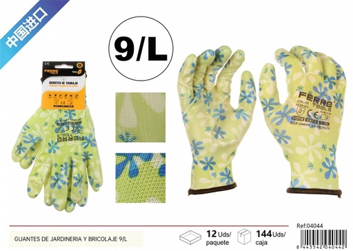 [04044] Guantes de jardinería y bricolaje 9/L verdes con estampado para trabajo