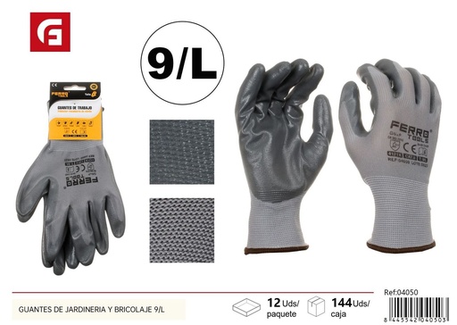 [04050] Guantes de jardinería y bricolaje gris, talla 9/L