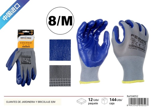 [04052] Guantes de jardinería y bricolaje 8/M GN+P para protección de manos