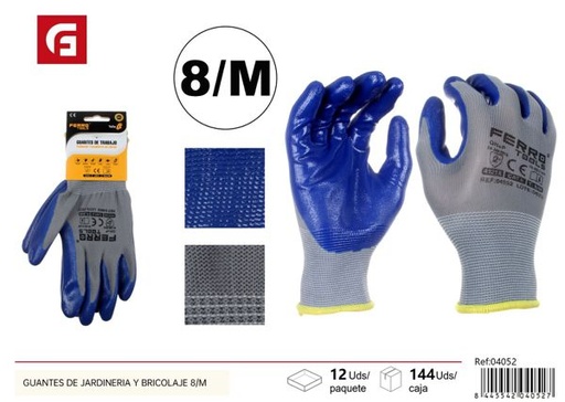 [04052] Guantes de jardinería y bricolaje 8/M GN+P para protección de manos