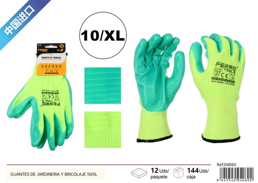 [04060] Guantes de jardinería y bricolaje 10/xl gn+p para protección