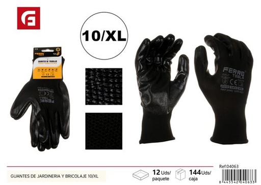 [04063] Guantes de jardinería y bricolaje 10/XL GN+P