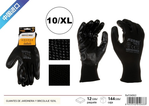 [04063] Guantes de jardinería y bricolaje 10/XL GN+P