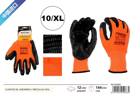[04066] Guantes de jardinería y bricolaje 10/XL GN+PK - Herramientas de ferretería