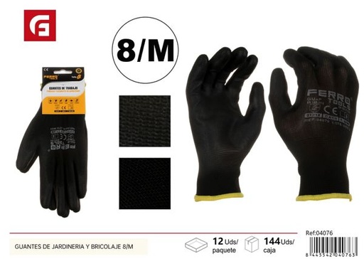 [04076] Guantes de jardinería y bricolaje 8/M negros para trabajo