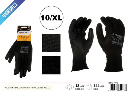 [04078] Guantes de jardinería y bricolaje 10/XL GU+P 13 aguja negros