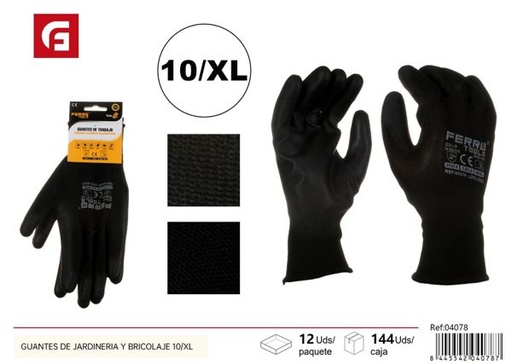 [04078] Guantes de jardinería y bricolaje 10/XL GU+P 13 aguja negros