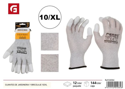 [04084] Guantes de jardinería y bricolaje 10/XL de fibra de carbono y poliéster con recubrimiento de PU