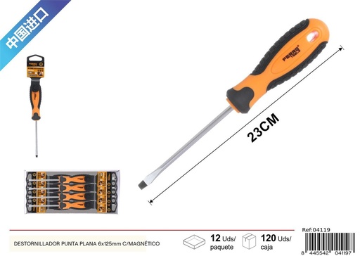 [04119] Destornillador punta plana 6x125mm magnético