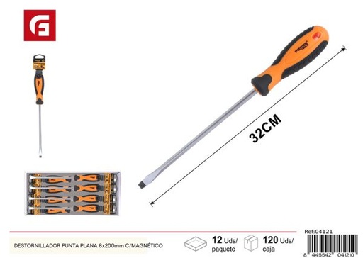 [04121] Destornillador punta plana 8x200mm magnético para herramientas