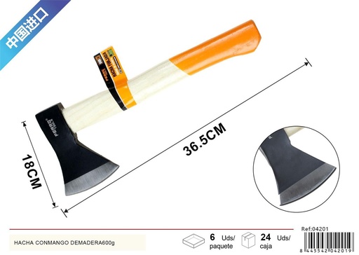 [04201] Hacha con mango de madera 600g