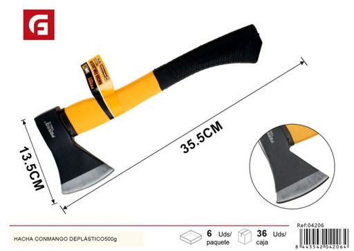 [04206] Hacha con mango de plástico 500g para uso en ferretería