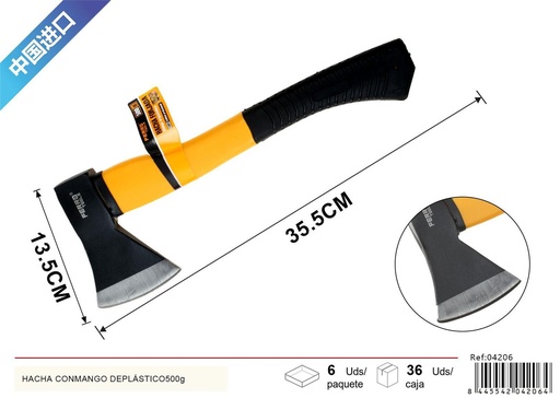 [04206] Hacha con mango de plástico 500g para uso en ferretería