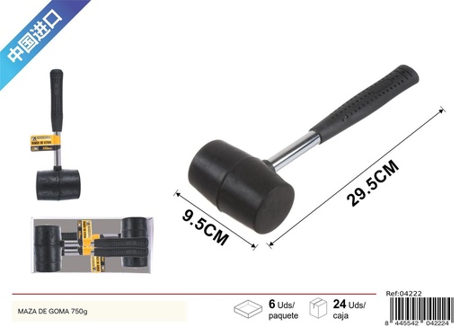 [04222] Maza de goma con mango de acero 750g para construcción y bricolaje