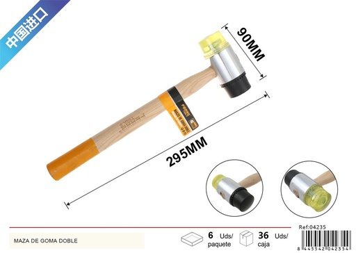 [04235] Maza de goma de doble cara con mango de madera 40mm