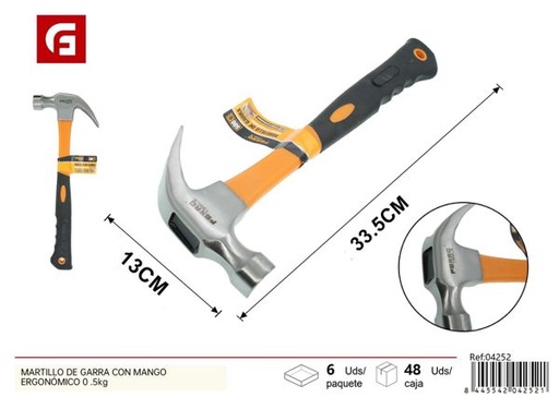 [04252] Martillo de garra con mango ergonómico 0.5kg para carpintería