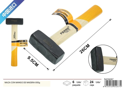 [04267] Maza con mango de madera 800g - Herramientas de ferretería