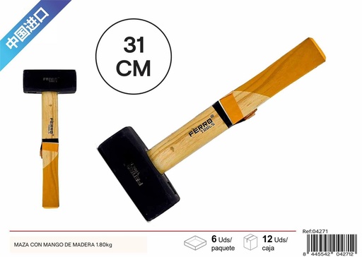 [04271] Maza con mango de madera 1.80kg - Herramientas de ferretería