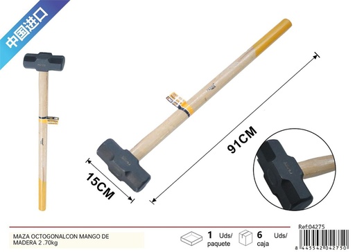 [04275] Maza octogonal con mango de madera 2.70kg
