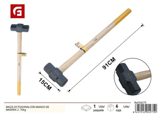 [04275] Maza octogonal con mango de madera 2.70kg