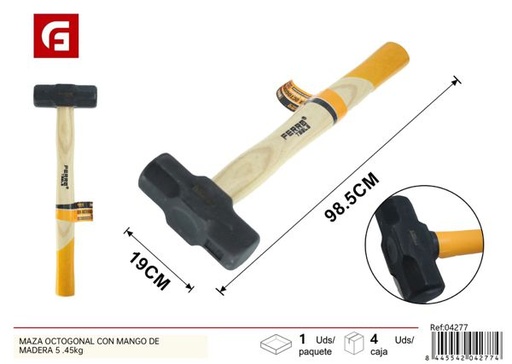 [04277] Maza octogonal con mango de madera 5.45kg para trabajos de demolición