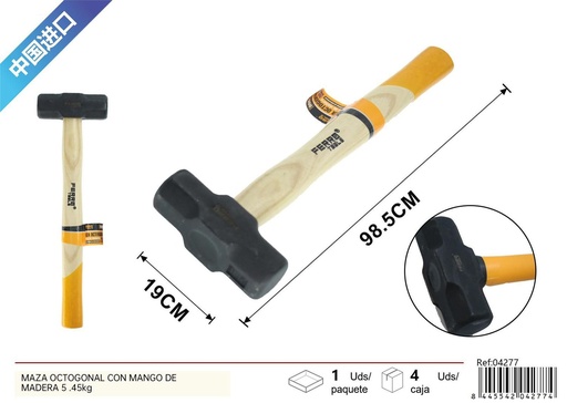 [04277] Maza octogonal con mango de madera 5.45kg para trabajos de demolición