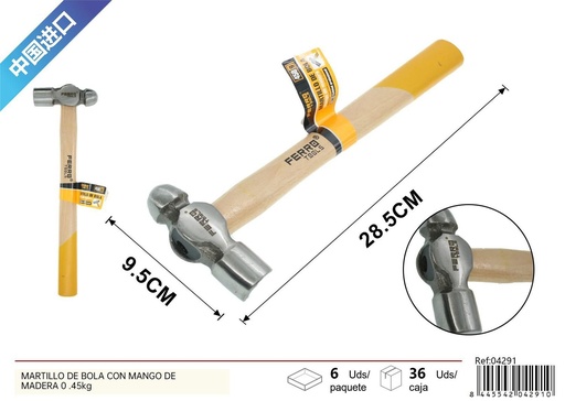 [04291] Martillo de bola con mango de madera 0.45kg