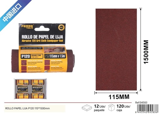 [04583]  Papel lija P120 115*1500 mm - Herramientas de ferretería