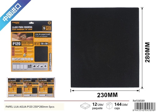 [04589] Papel lija agua P120 230x280 mm 5 piezas - Herramientas para acabado