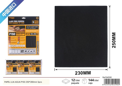 [04590] Papel lija agua P150 230x280 mm 5 piezas - Herramientas para acabado