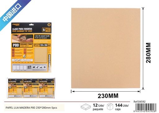 [04592] Papel lija P80 230*280mm 5pcs - Herramientas de ferretería