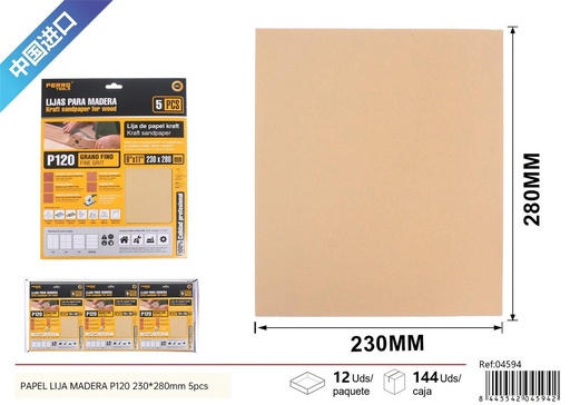[04594] Papel lija P120 230*280mm 5pcs - Herramientas de ferretería