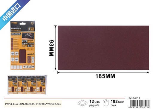 [04611] Papel de lija con agujero (P120 - 5 pcs) - Herramientas de ferretería