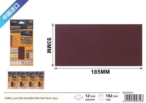 [04612] Papel de lija con agujero (P180 - 5 pcs) - Herramientas de ferretería