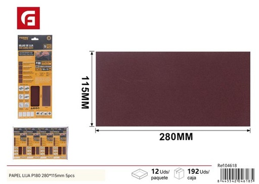 [04618] Papel de lija P180 280x115mm 5pcs para bricolaje