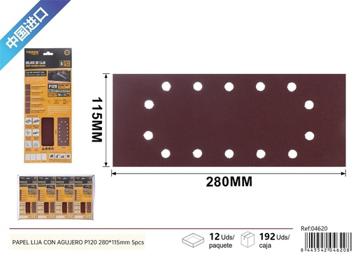 [04620] Papel de lija con agujero (P120 - 5 pcs) - Herramientas de ferretería