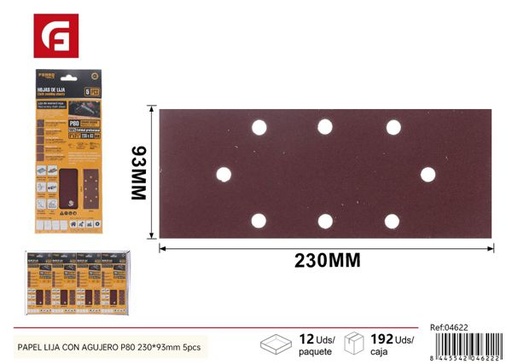 [04622] Papel lija con agujero P80 230x93mm 5pcs para carpintería