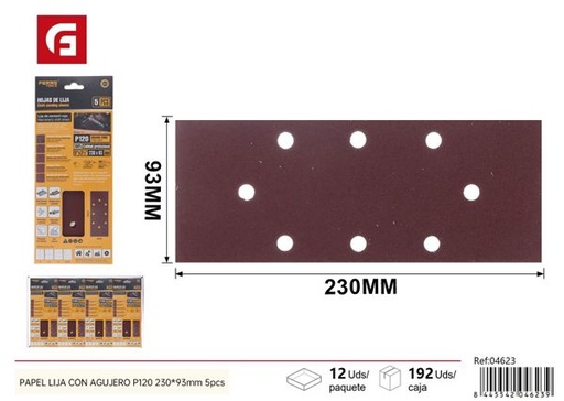 [04623] Papel de lija con agujeros P120 230x93mm (5 piezas)