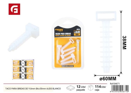 [04671] Taco blanco para bridas con tornillo 6pcs