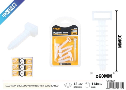 [04671] Taco blanco para bridas con tornillo 6pcs