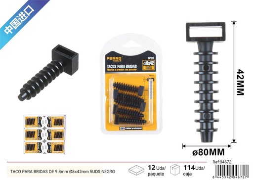 [04672] Taco negro de nylon para bridas de 9.8mm Ø6*42mm 5pcs