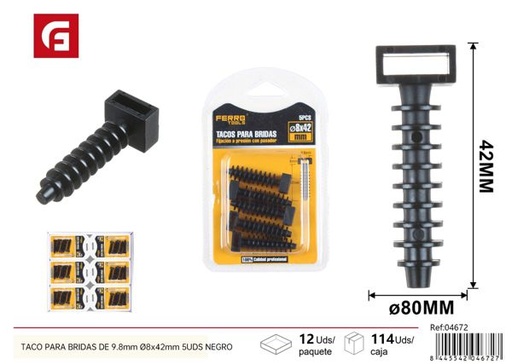 [04672] Taco negro de nylon para bridas de 9.8mm Ø6*42mm 5pcs